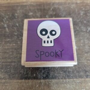 Hampton Art Sudio G Wood Mounted Rubber Stamp Spooky Skull Halloween New 1.5x1